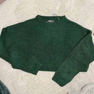 Missguided forest green cropped knit sweater